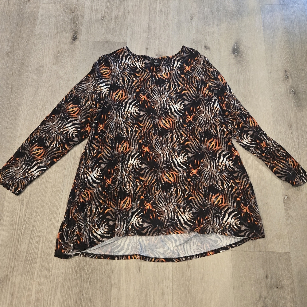 Intro. Stretch Tiger Print 3/4 Sleeve Blouse NWT Sz 2X